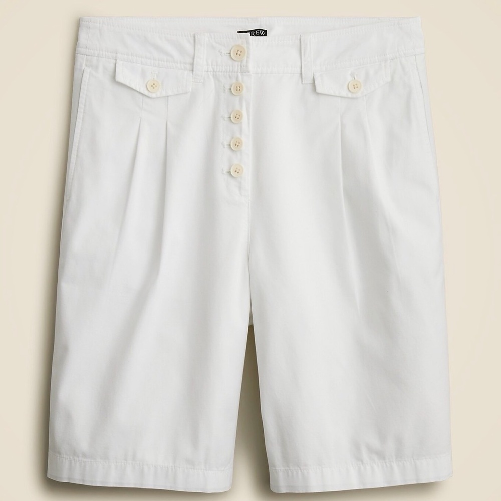 J Crew Women's White Button-Front Shorts Pleated button-front short in chino